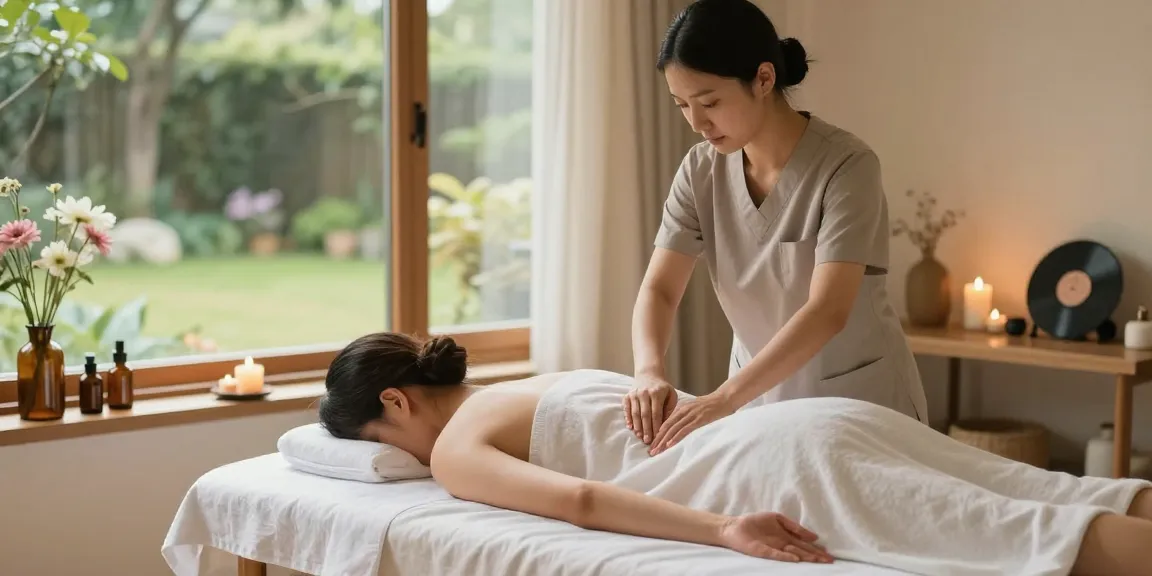 Namyangju 출장마사지 in a serene home spa atmosphere with natural light and relaxing elements.